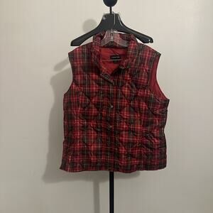 Lands End Buffalo Plaid Vest Quilted Large Full Zip